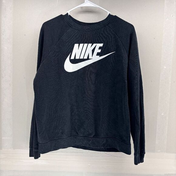 Nike Sweatshirt Spellout Center Swoosh Men's Medium Black Color Faded Streetwear - Picture 1 of 4